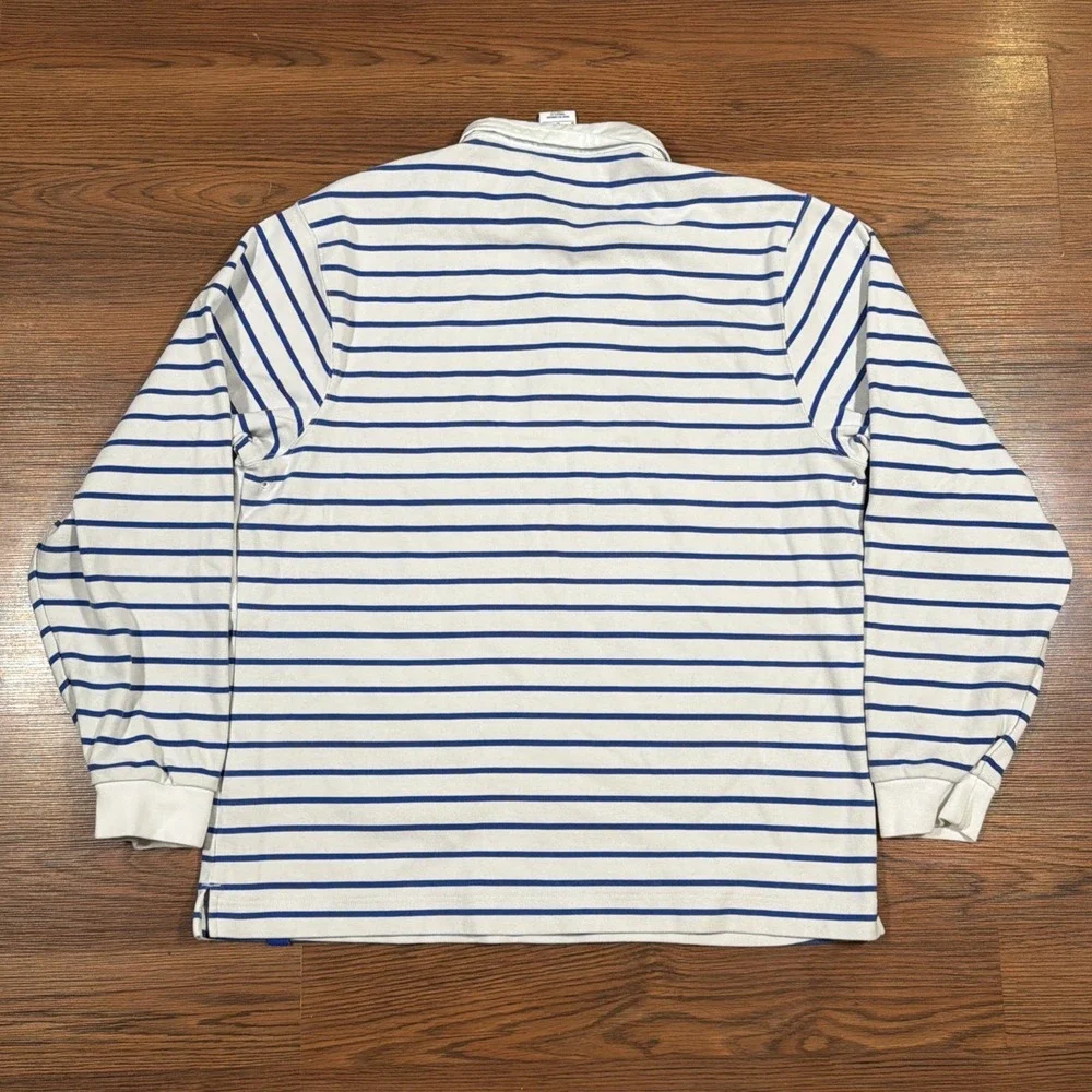 Nike France FFF Long Sleeve Rugby Shirt Jersey Striped White Blue Men's Size M